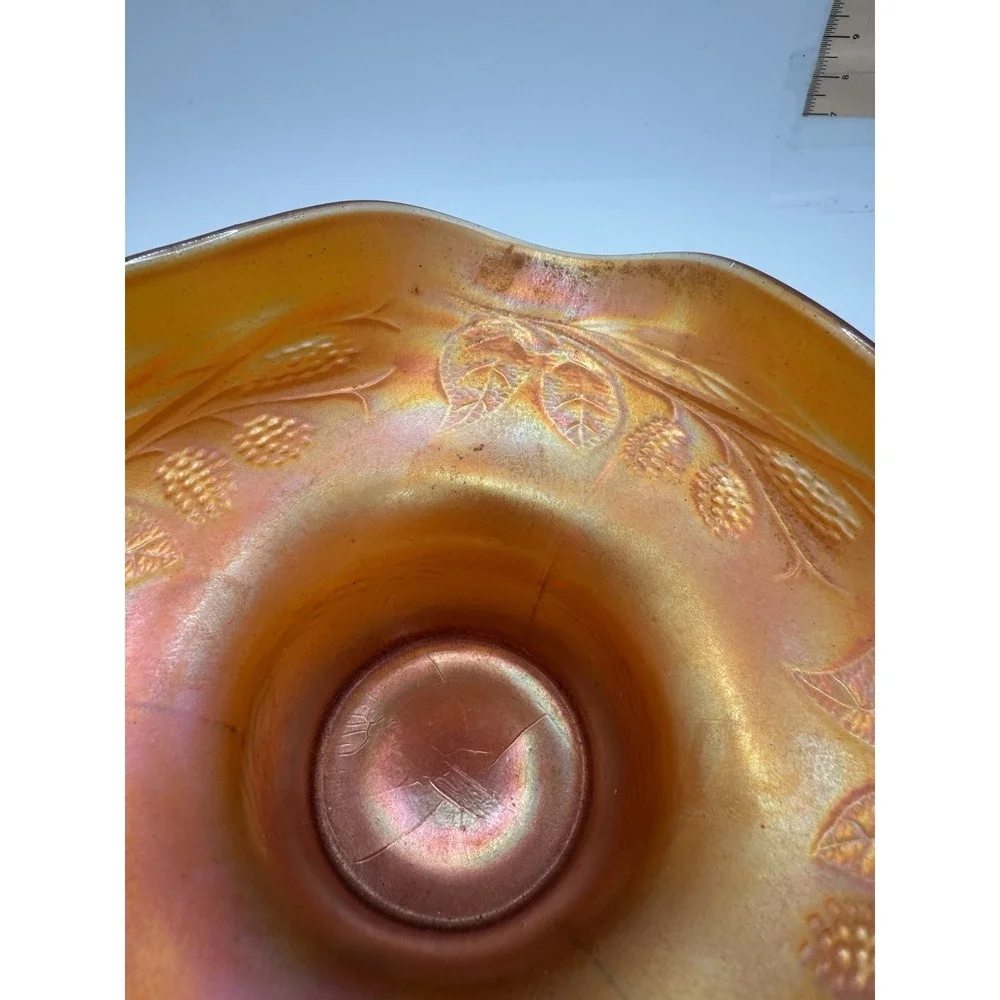 Vintage Orange Carnival Glass Hat Vase - BlackBerry Spray Pattern - Fenton